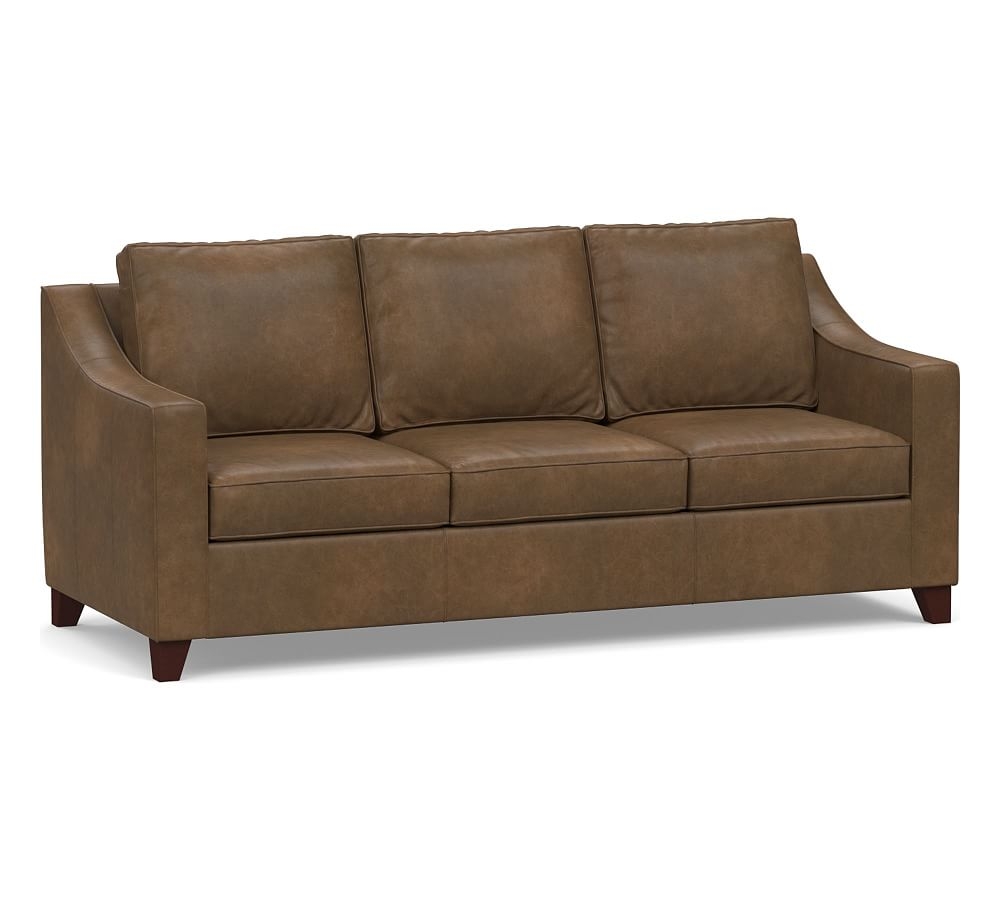 Cameron Slope Arm Leather Sofa 87", Polyester Wrapped Cushions, Churchfield Chocolate - Image 0