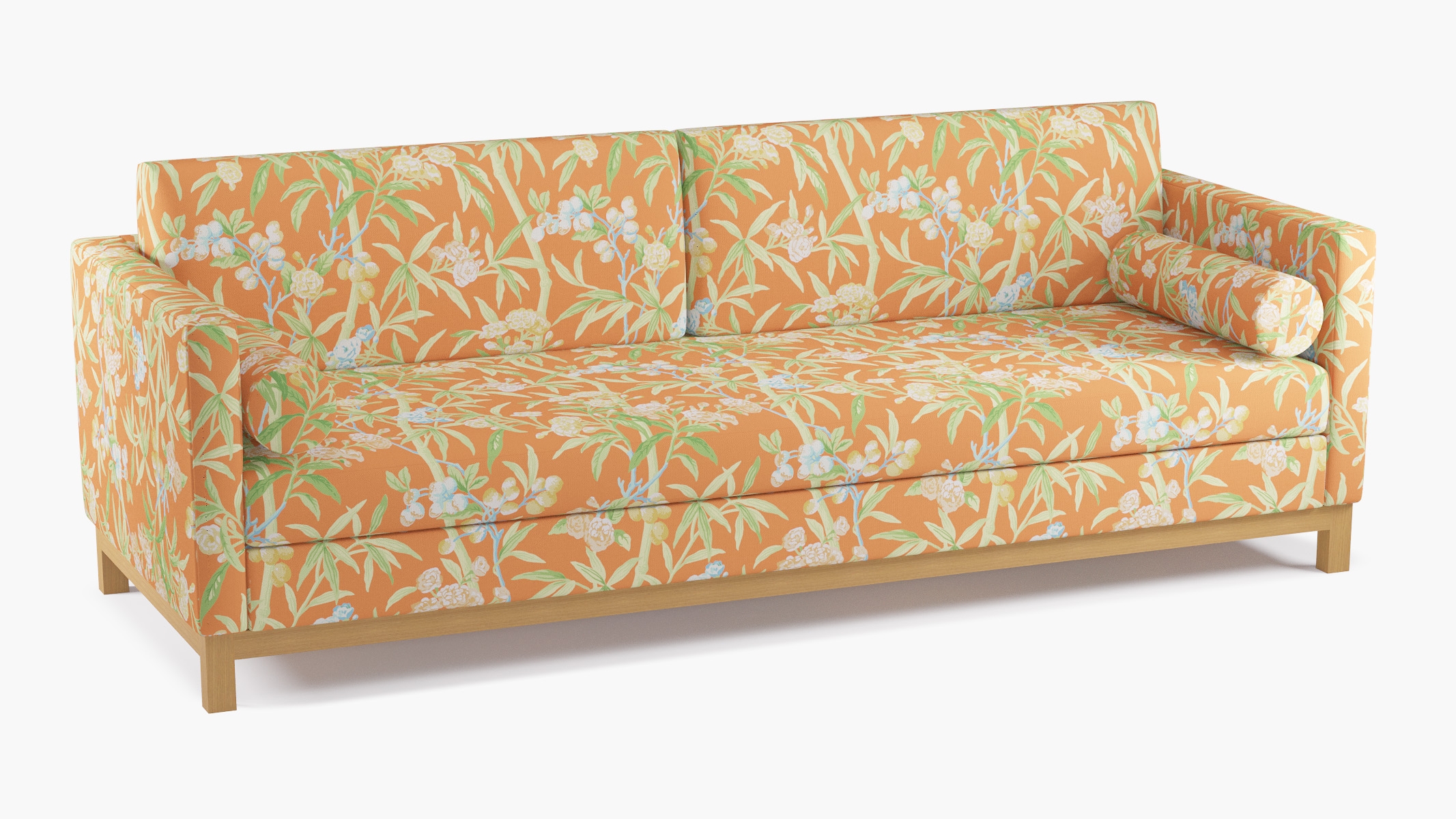 Tailored Tuxedo Sofa, Mandarin Lanai, Natural Wood Rail - Image 1