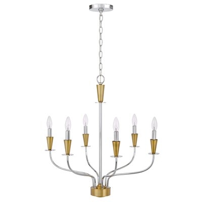 Chandelier With Metal Geometric Design And Hanging Chain, Chrome And Gold - Image 0