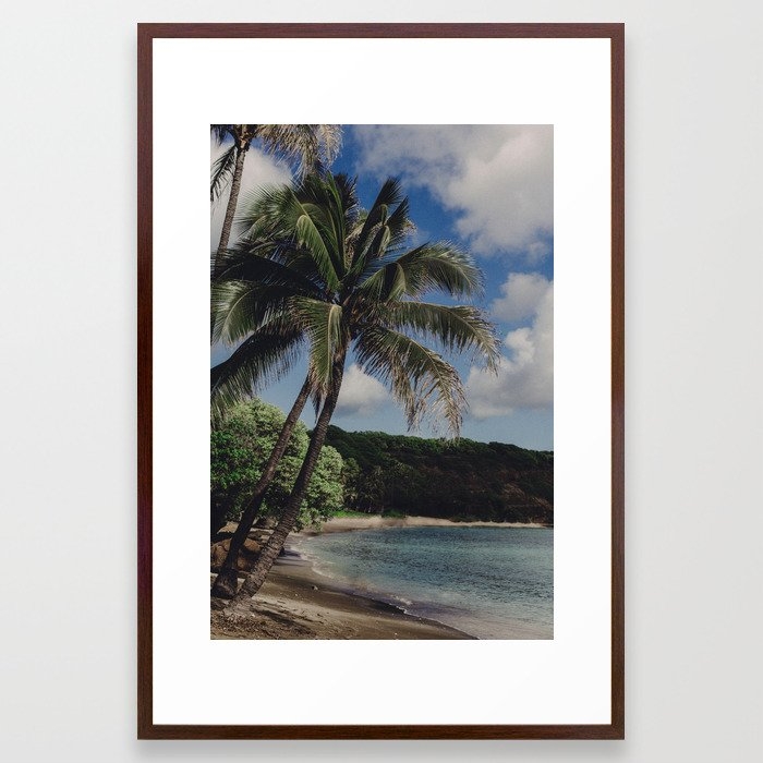 Hawaii Haze - Tropical Beach With Palm Trees Framed Art Print by Leah Flores - Conservation Walnut - Large 24" x 36"-26x38 - Image 0