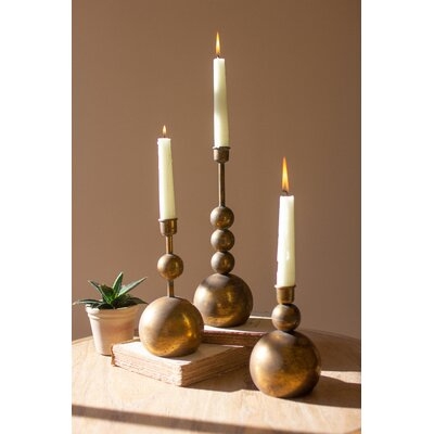 SET OF THREE ANTIQUE BRASS TAPER CANDLE HOLDERS - Image 0