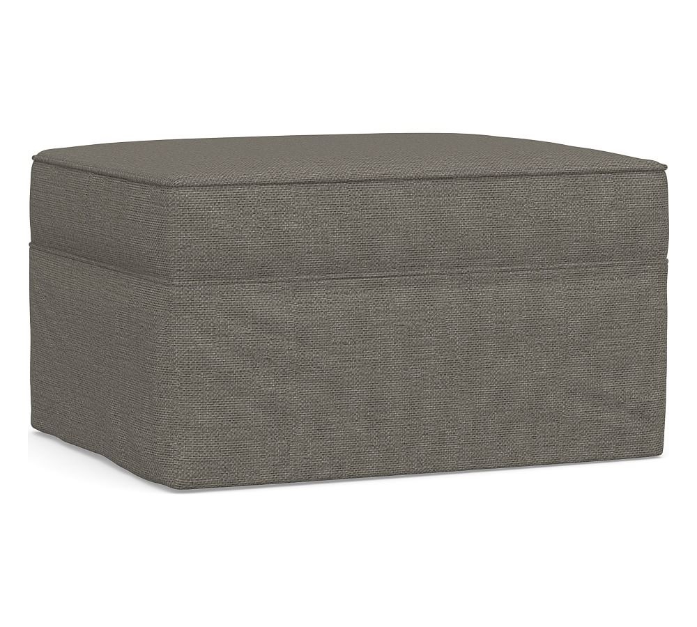Pearce Slipcovered Ottoman, Polyester Wrapped Cushions, Chunky Basketweave Metal - Image 0