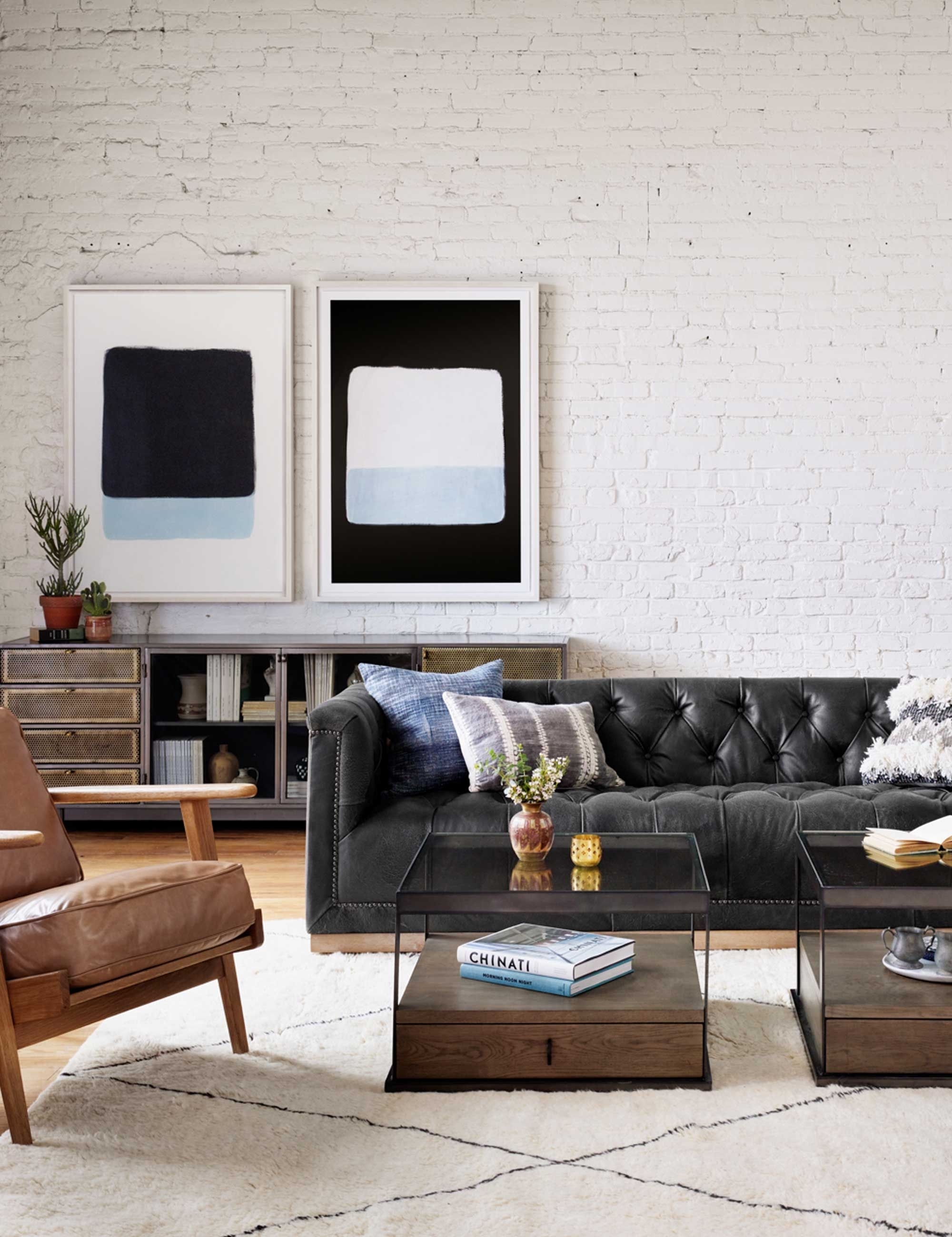 Afia Leather Sofa, Distressed Black - Image 9