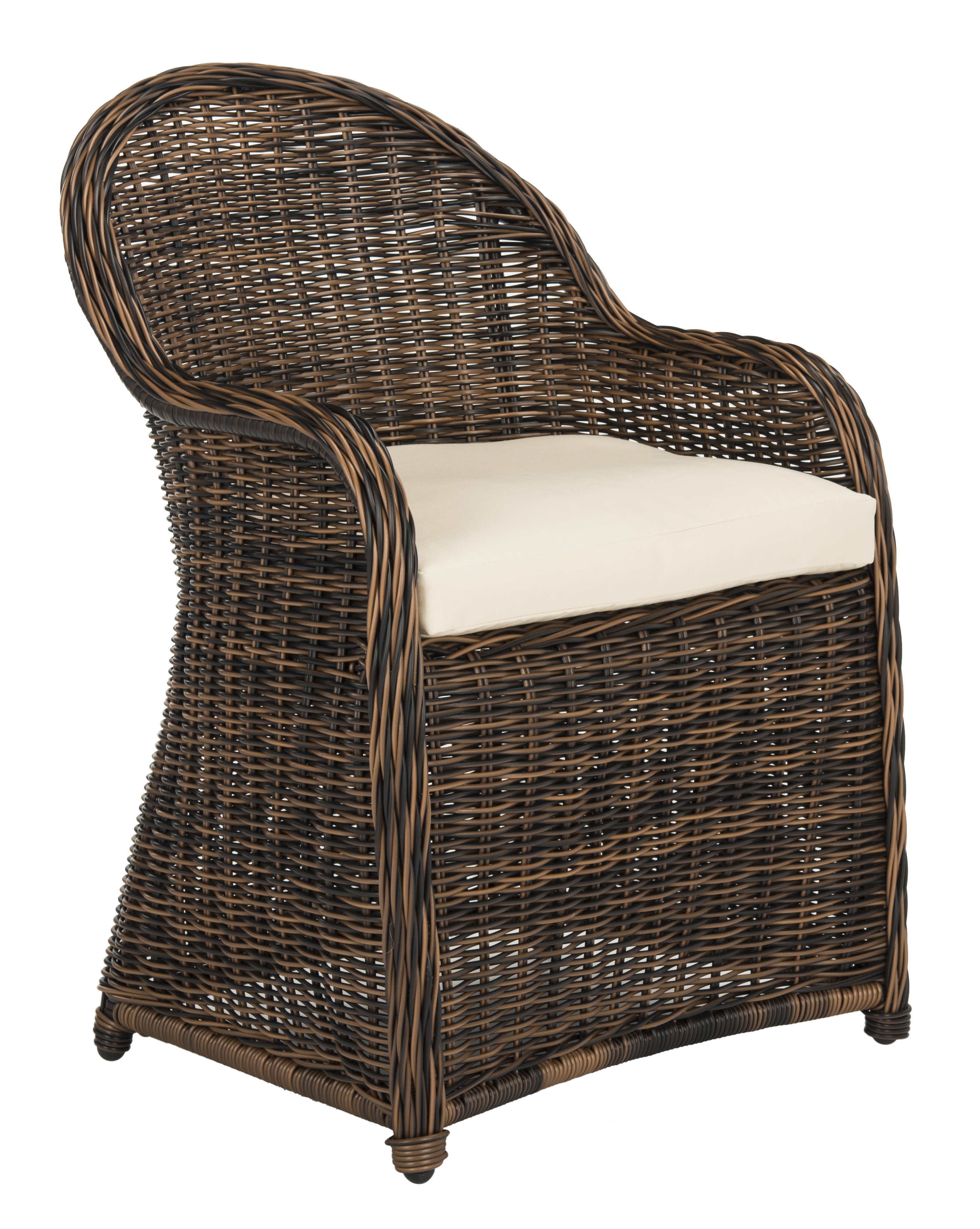 Newton Wicker Arm Chair With Cushion - Brown/Beige - Safavieh - Image 1
