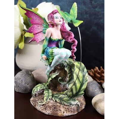 Trinx Amy Brown Magenta Fern Forest Fairy With Flirting Hummingbird Figurine 6" H Fairy Garden Elf Fairies Pixies Enchanted Woods Collection - Image 0
