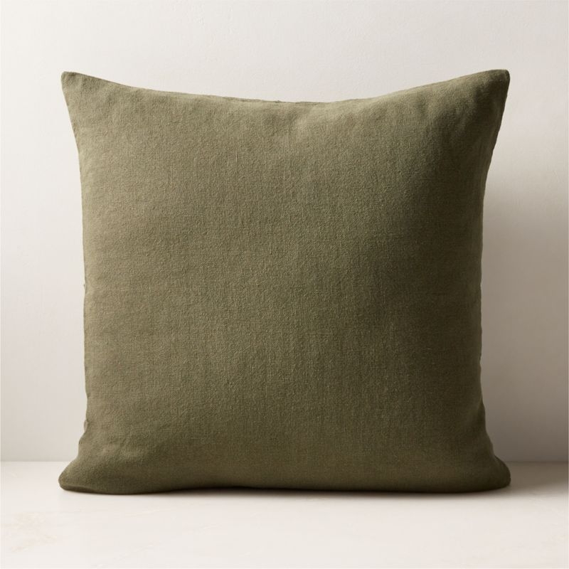 Tuck Green Linen Throw Pillow with Down-Alternative Insert 20''x20" - Image 1