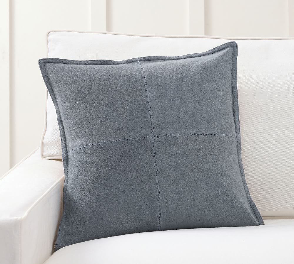 Pieced Suede Pillow Cover, 20", Chambray - Image 0