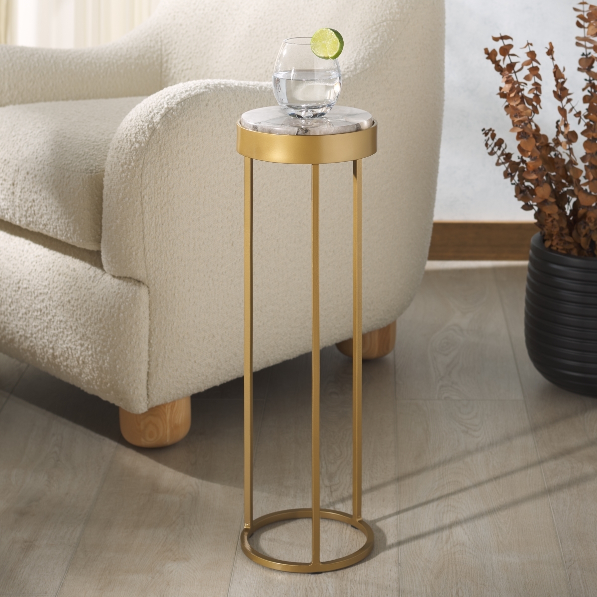 Hannahmarie Stone Drink Table - Gold/White - Image 1