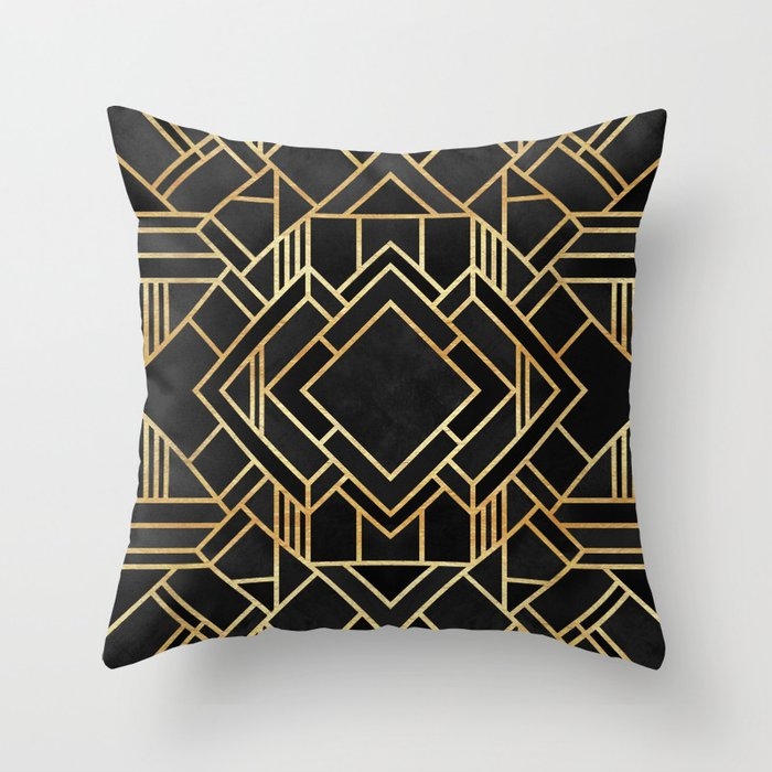 Art Deco Black Throw Pillow by Elisabeth Fredriksson - Cover (16" x 16") With Pillow Insert - Outdoor Pillow - Image 0
