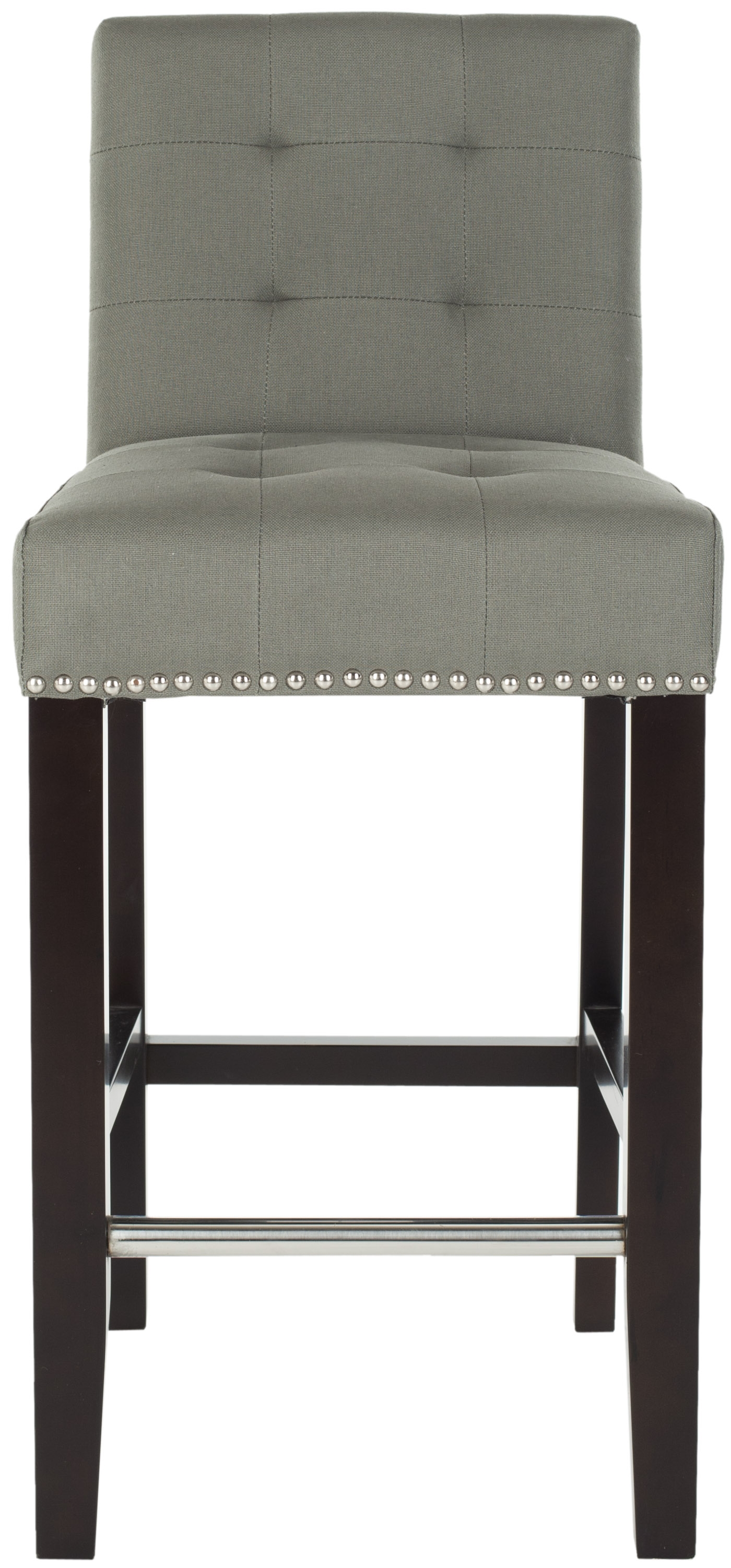 Thompson 23.9" Linen Counter Stool W/ Silver Nailheads - Sea Mist/Espresso - Safavieh - Image 0