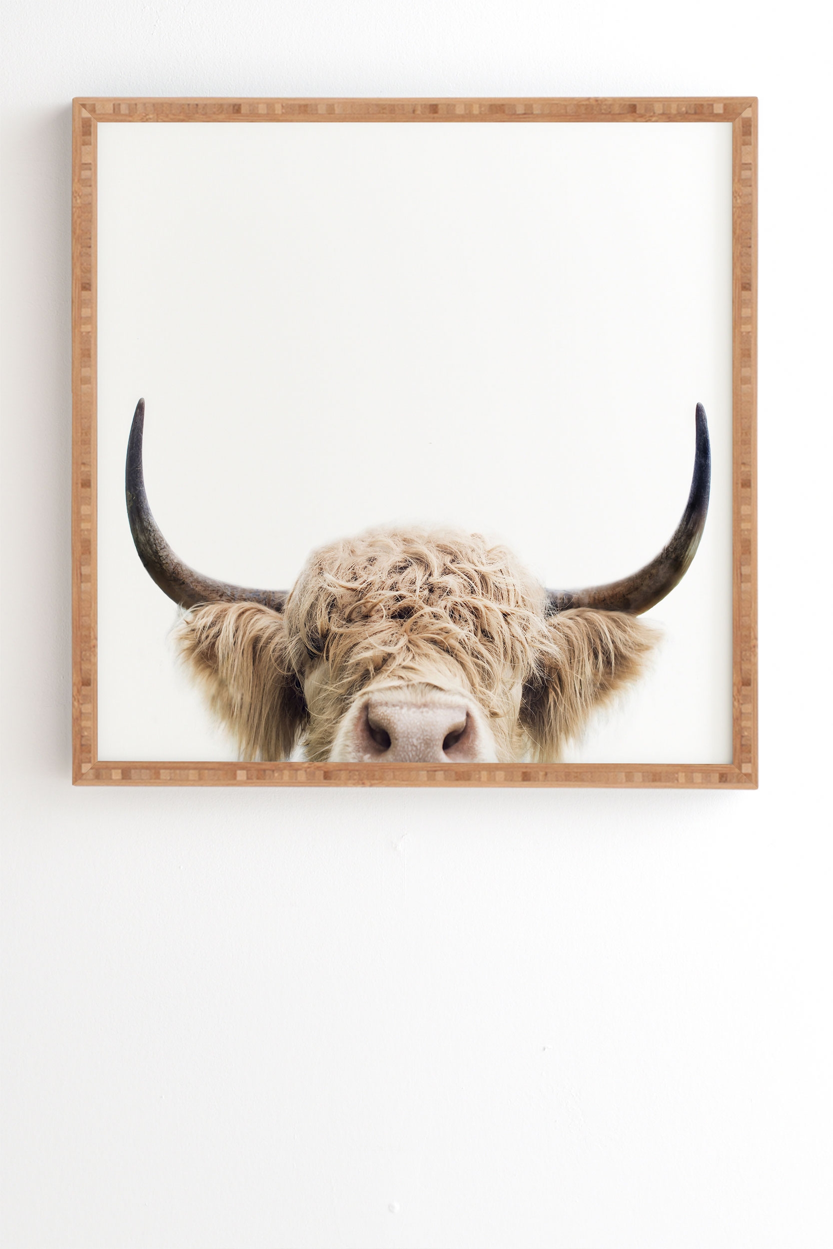 Peeking Cow by Sisi and Seb - Framed Wall Art Bamboo 20" x 20" - Image 0