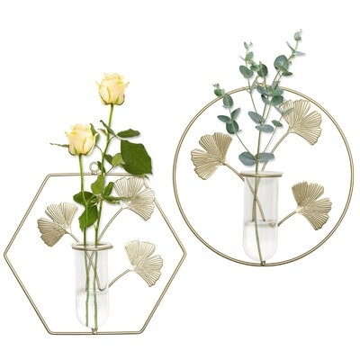 Wall Mounted Glass Vase, Gold Wall Decor With Frame, Plant Propagation Stations With Test Tubes Vase, Wall Plant Holder For Home, Gifts For Plant Lovers, Set Of 2 Gold - Image 0