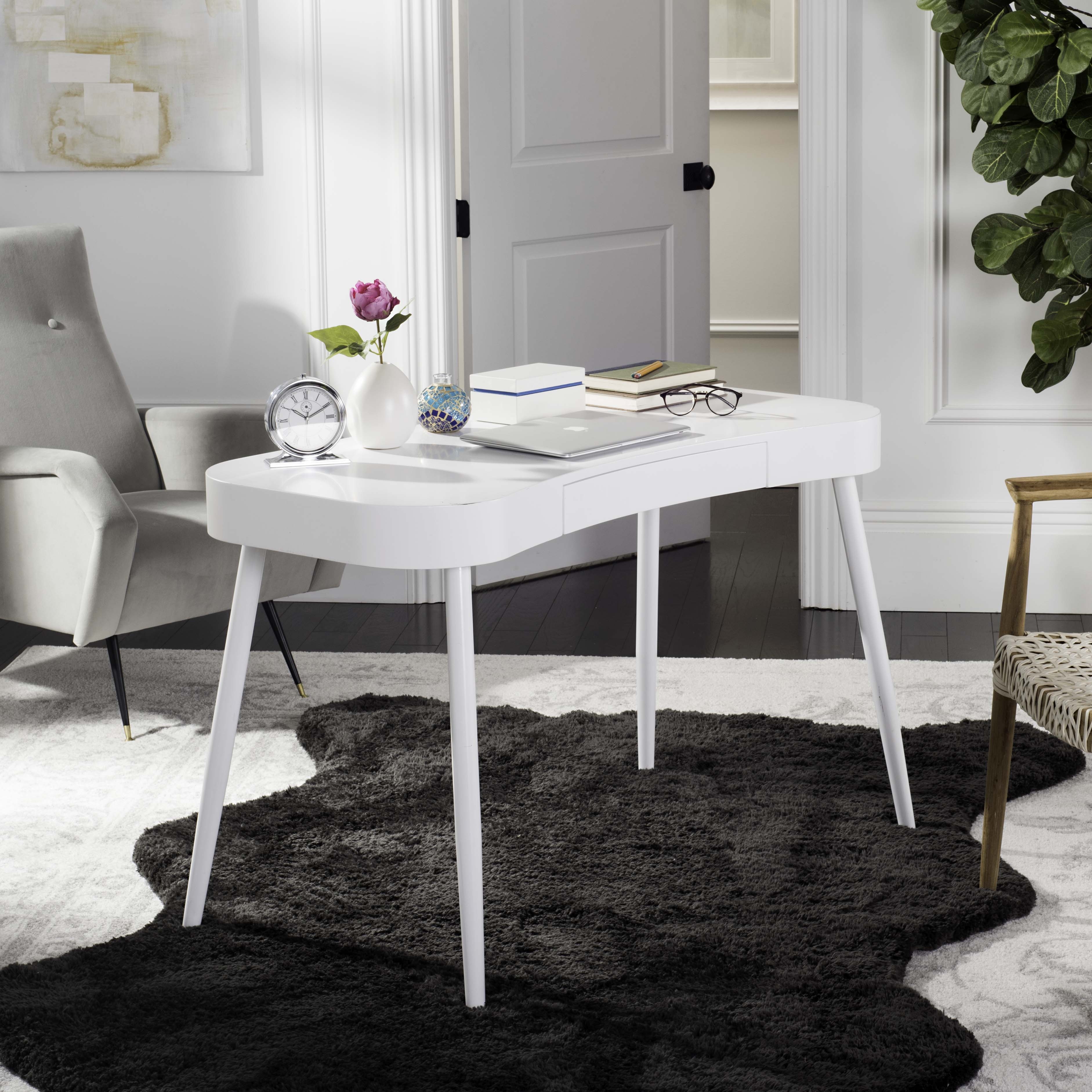 Madan Mid Century Scandinavian One Drawer Desk - White - Safavieh - Image 1