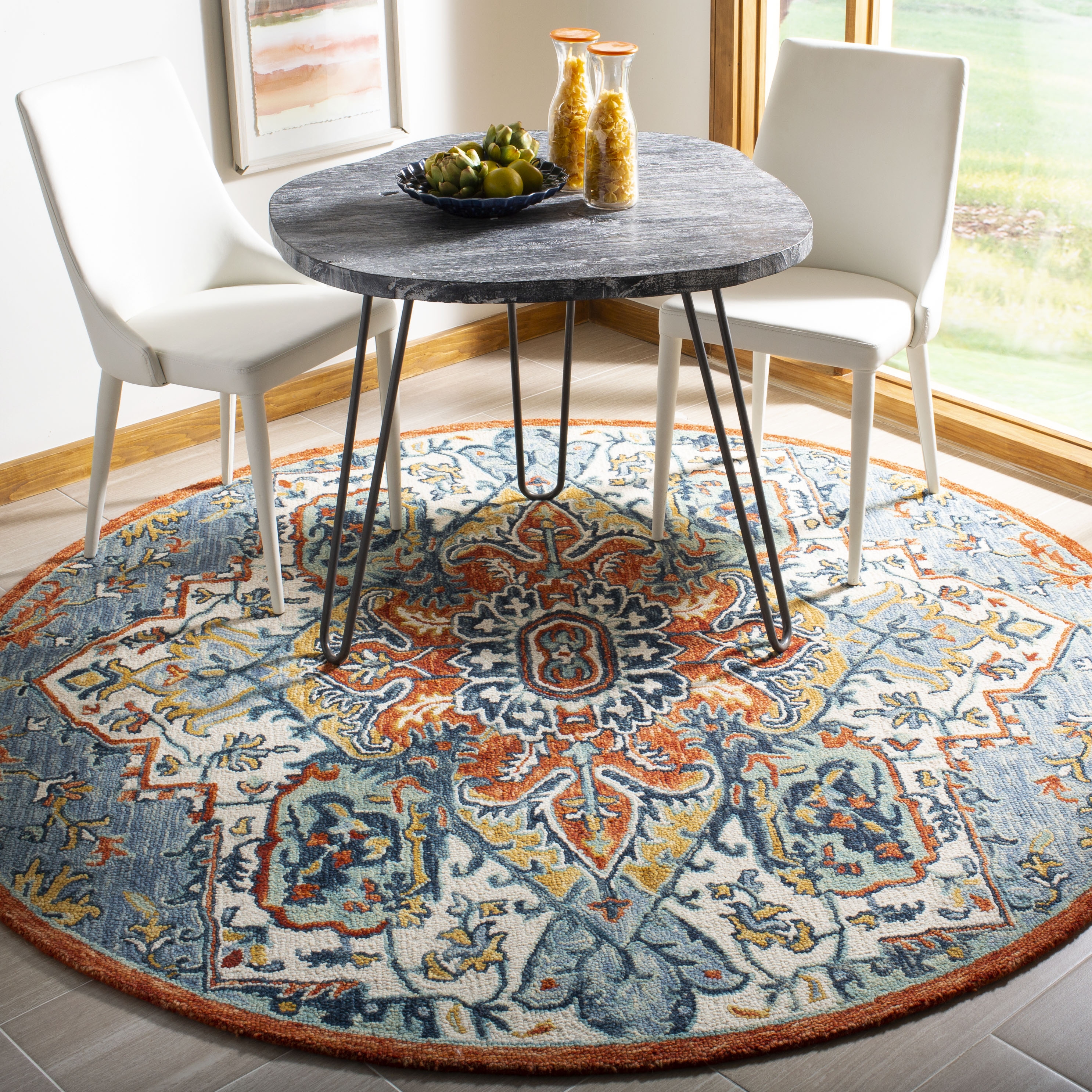 Arlo Home Hand Tufted Area Rug, APN312A, Blue/Rust,  7' X 7' Round - Image 1