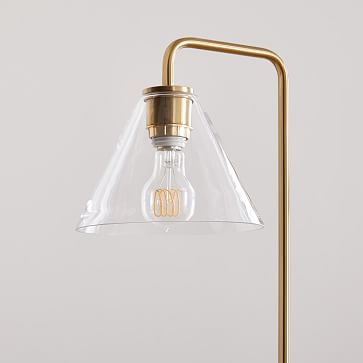 Sculptural Floor Lamp Antique Brass Milk Glass Cone (58") - Image 2