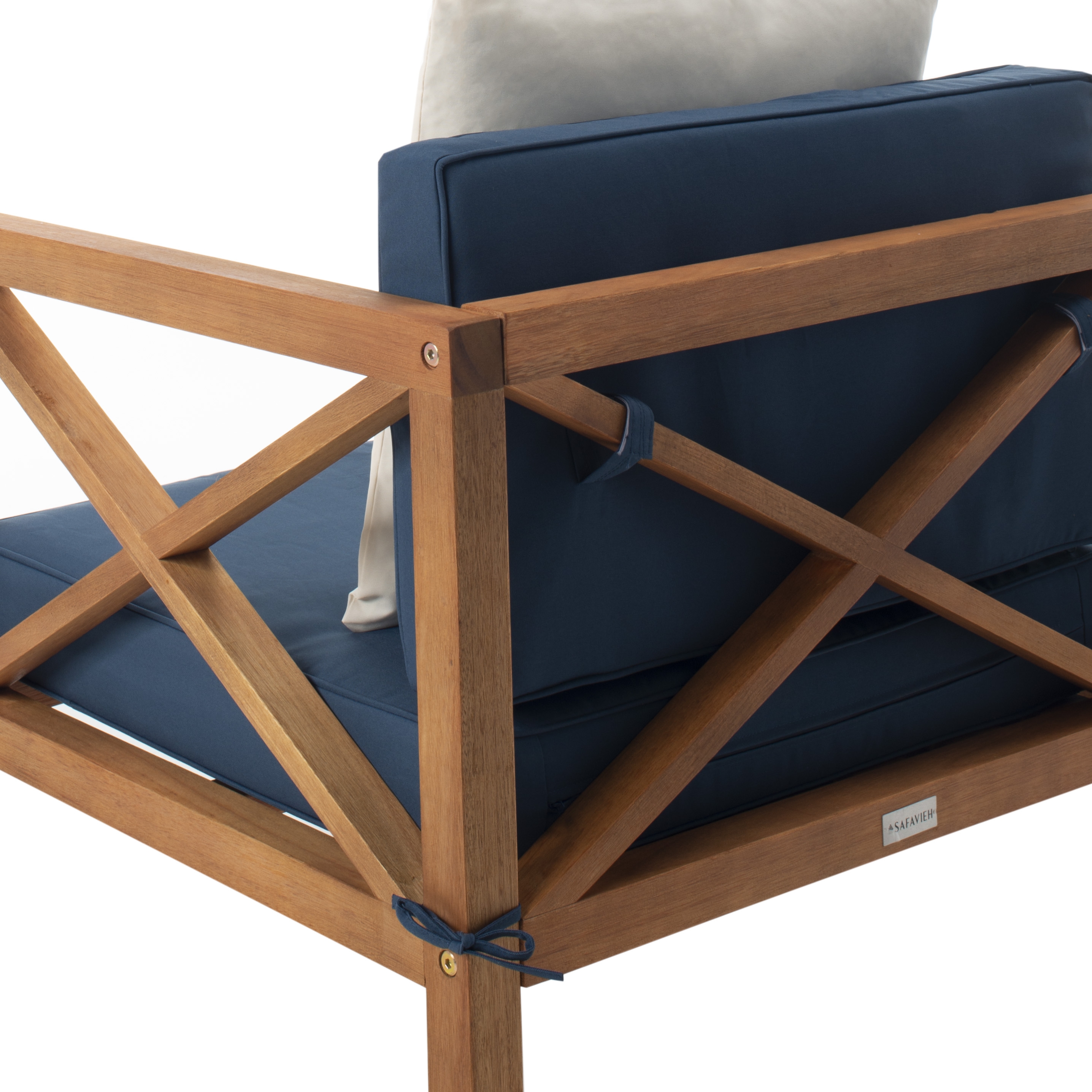 Nunzio 4 Piece Outdoor Set With Accent Pillows - Natural/Navy - Safavieh - Image 2