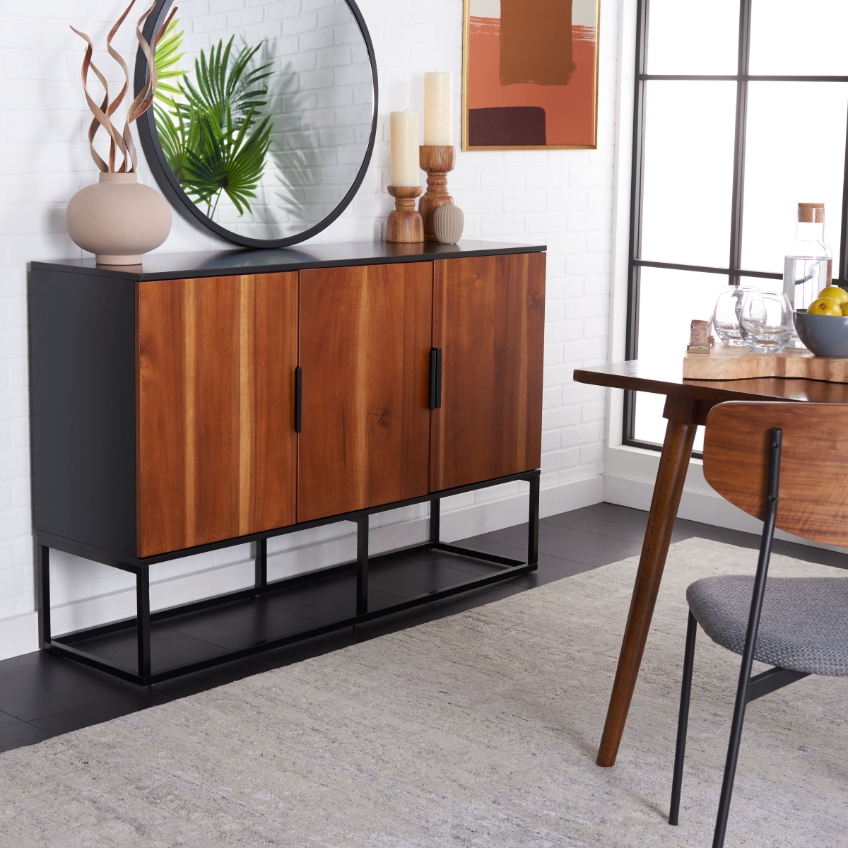 Vance 3 Door 2 Shelf Sideboard - Black / Brown - Safavieh - Image 1