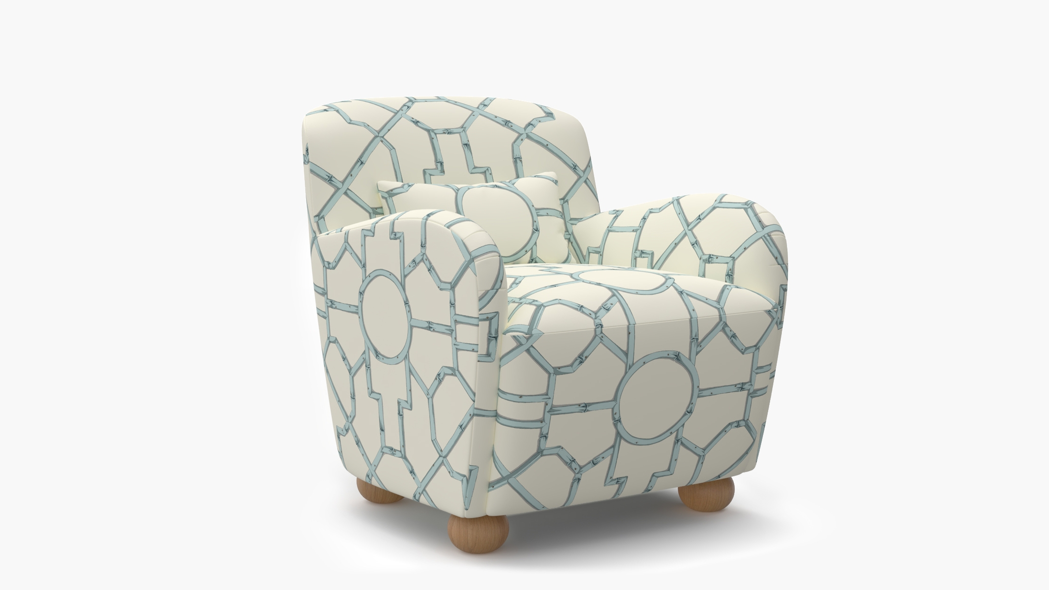 Club Chair, Blue Baldwin Bamboo, Natural Bun Foot - Image 1