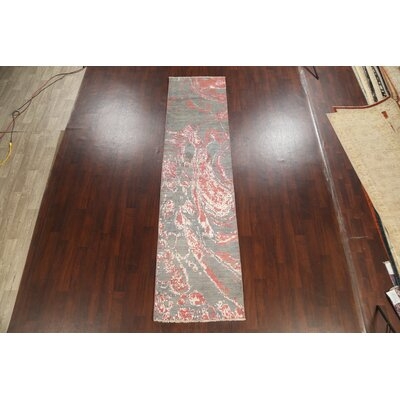 Artistic Modern Abstract Oriental Runner Rug Hand-Knotted 3X12 - Image 0