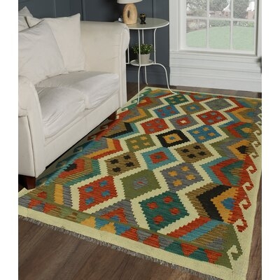One-of-a-Kind Jaliayah Hand-Knotted 3'3" x 5'1" Wool Area Rug in Green/Red/Blue - Image 0
