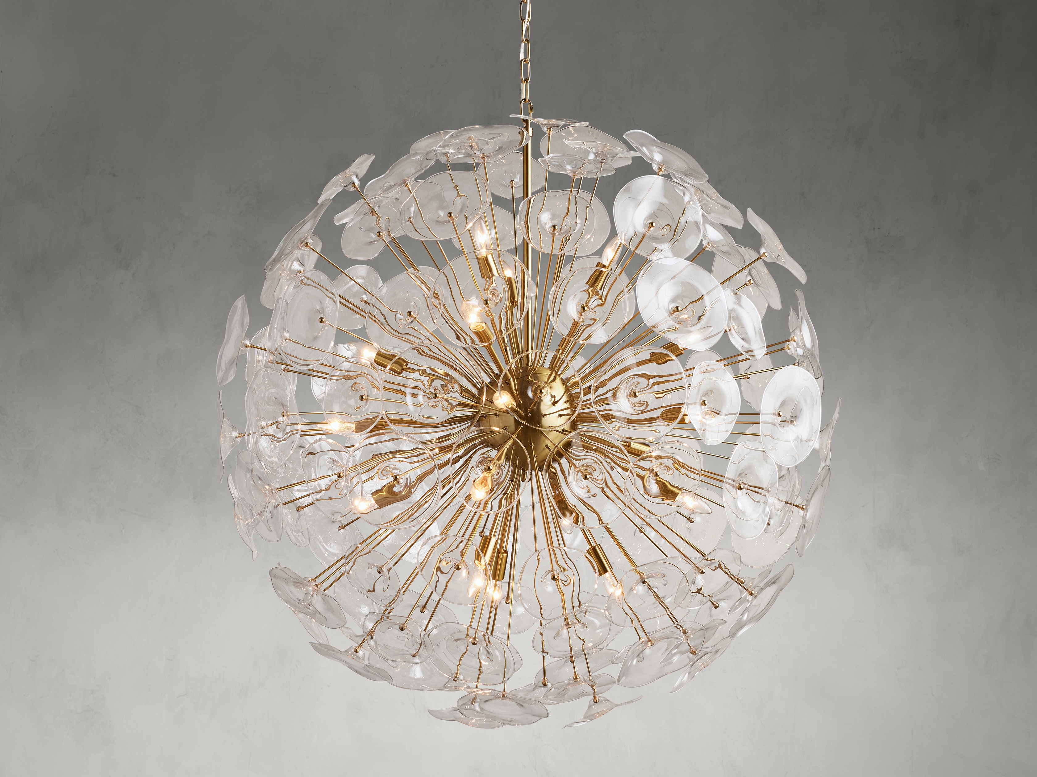 Lily Round Chandelier in Glass 19 Light Brass   - Image 0