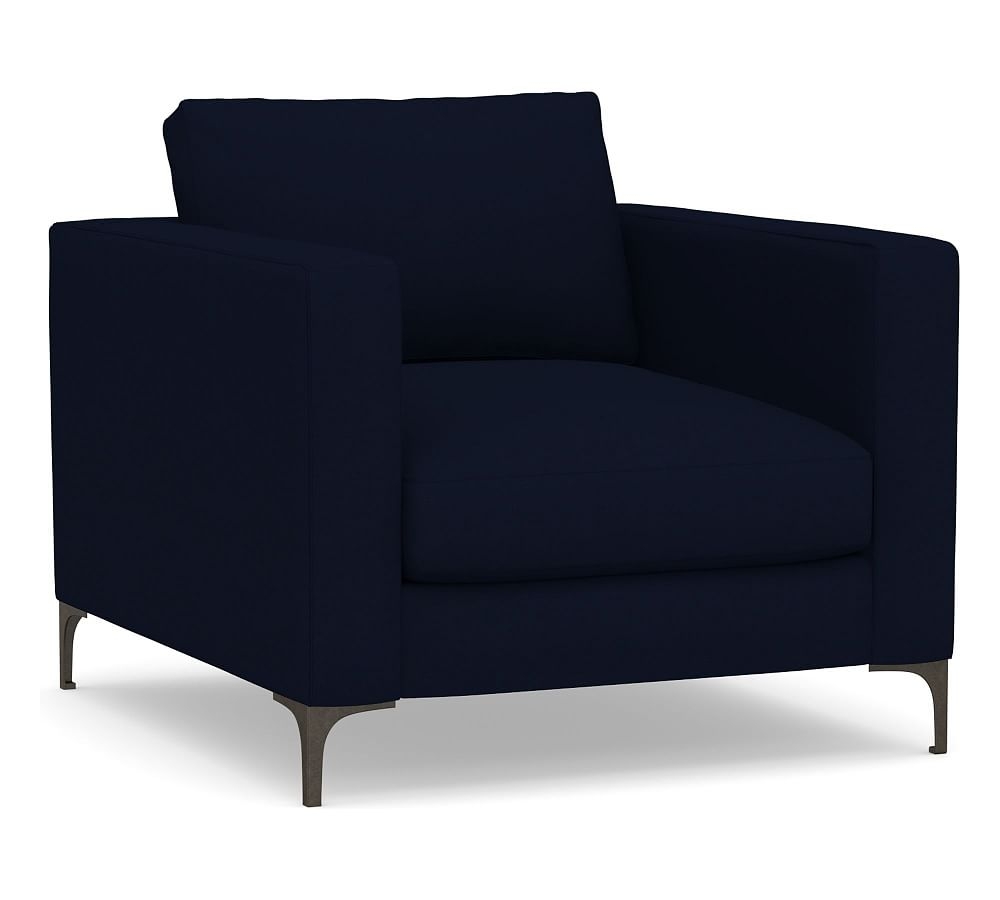 Jake Upholstered Armchair with Bronze Legs, Polyester Wrapped Cushions, Performance Everydaylinen(TM) by Crypton(R) Home Navy - Image 0