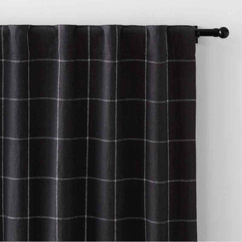 Storm Grey & Crisp White Linen Double Pinstripe Grid Window Curtain Panel 52"x84" - Image 2