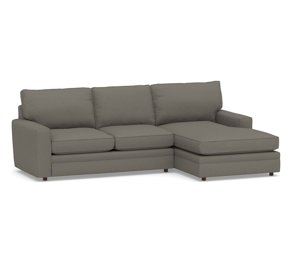 Pearce Square Arm Upholstered Left Arm Loveseat with Double Chaise Sectional, Down Blend Wrapped Cushions, Chunky Basketweave Metal - Image 0