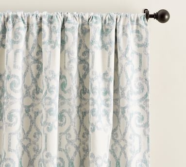 Margot Scroll Print Rod Pocket Blackout Curtain, 50 x 108", Taupe - Image 1