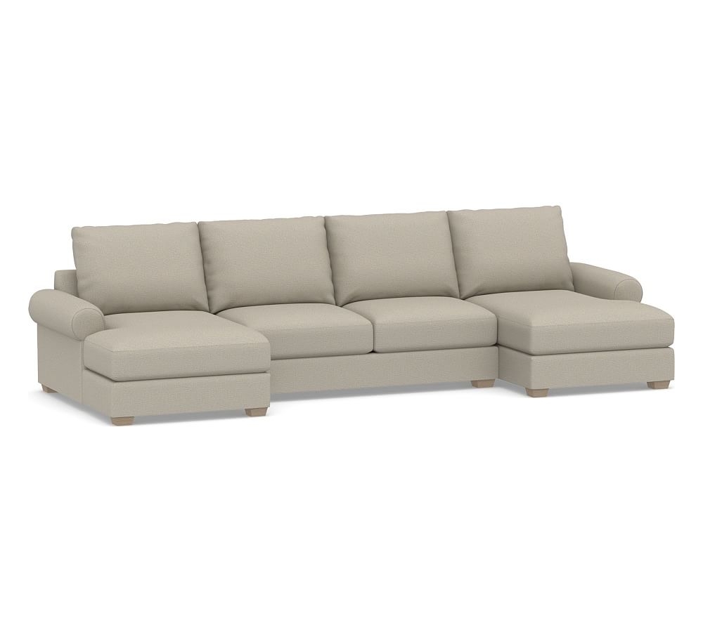 Canyon Roll Arm Upholstered U-Chaise Loveseat Sectional, Down Blend Wrapped Cushions, Performance Boucle Fog - Image 0