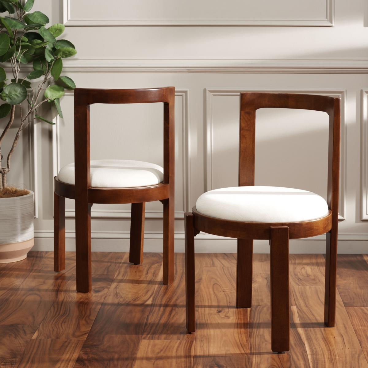 Estes Round Dining Chair, Set Of 2 - White/Walnut - Image 1