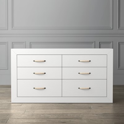 Malta 6 Drawer Wide Dresser, Wood, White, Rattan - Image 1