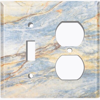 Metal Light Switch Plate Outlet Cover (Marble Blue Print 5  - Single Toggle Single Duplex) - Image 0
