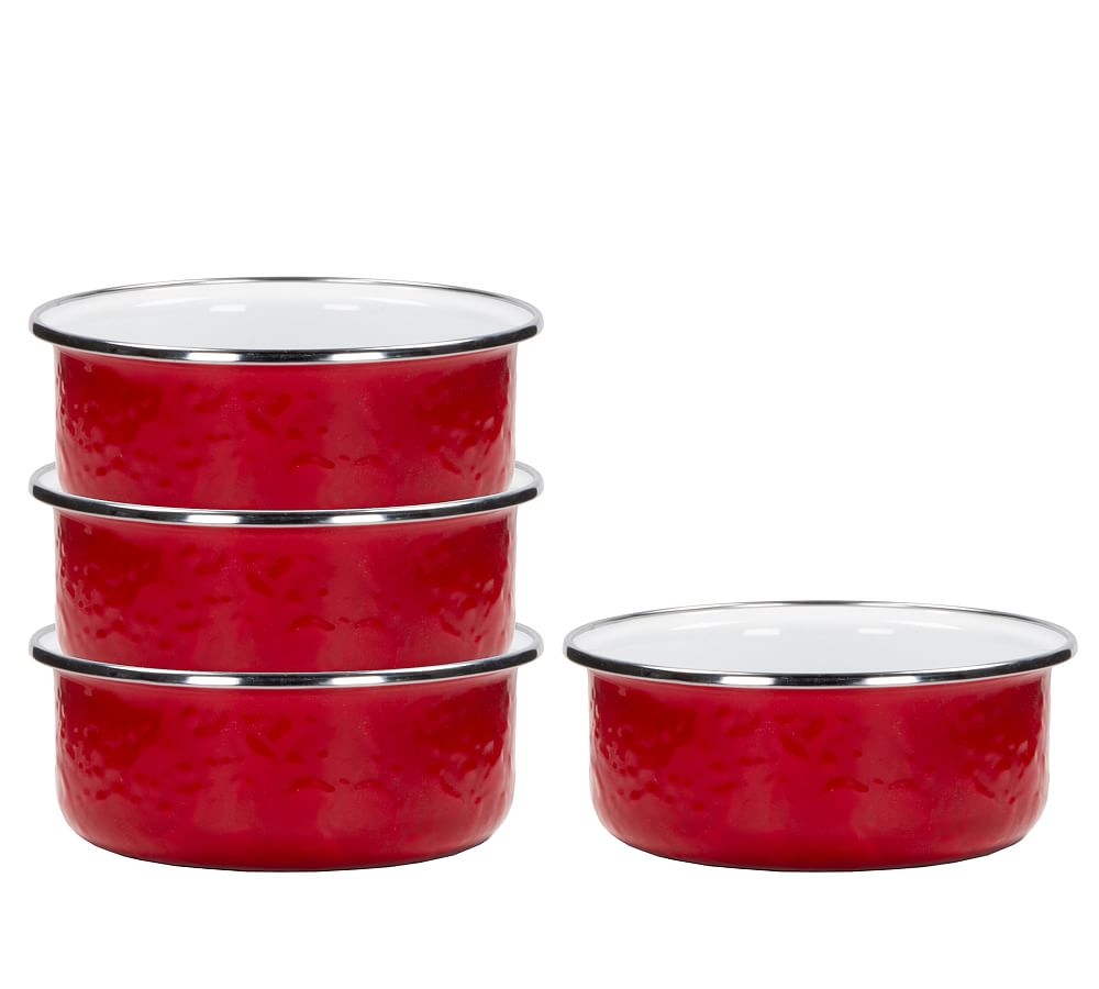 Solid Enamel Soup Bowls, Set of 4 - Red - Image 0