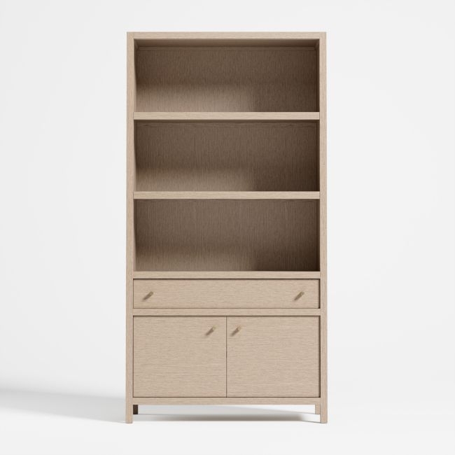 Keane 40" Weathered Natural Wood Closed Bookcase - Image 0