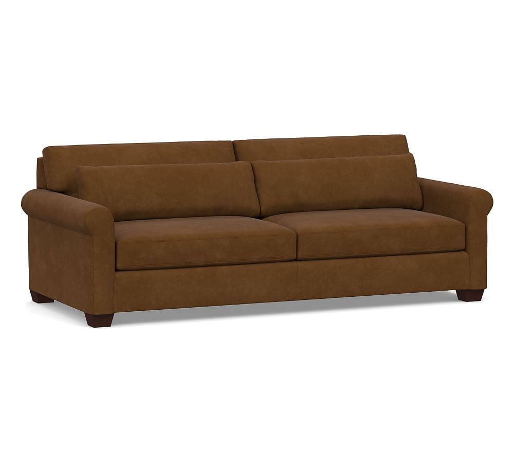 York Deep Seat Roll Arm Leather Grand Sofa 98" 2-Seater, Polyester Wrapped Cushions, Aviator Umber - Image 0