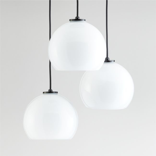 Arren Black 3-Light Round Pendant with Round Milk Glass Shades - Image 0