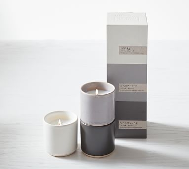 Mason Ceramic Scented Candles, Ivory/Graphite Gray/Charcoal, Mini, Set of 3 - Image 2