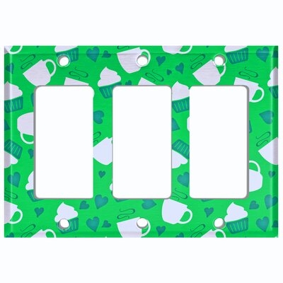 Metal Light Switch Plate Outlet Cover (Coffee Cup Cake Green White - Triple Rocker) - Image 0