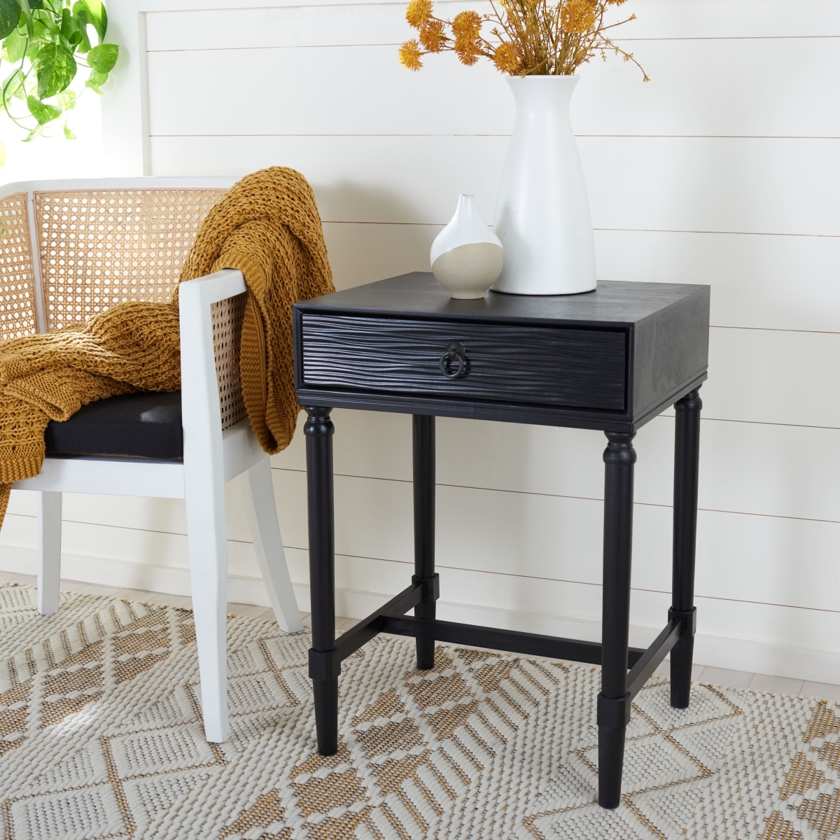 Mabel 1 Drawer Accent Table - Black - Safavieh - Image 1