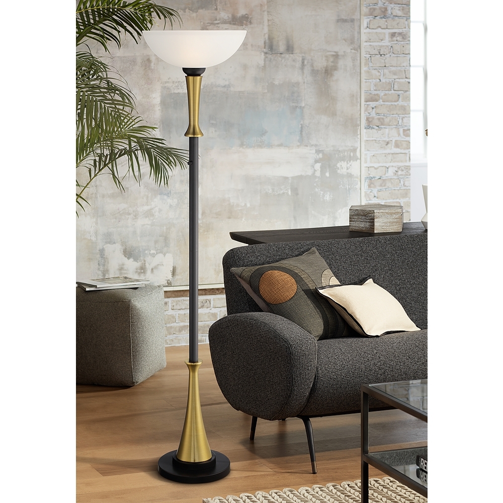 Possini Burbank 70" Black and Brass Torchiere Floor Lamp with Dimmer - Image 0