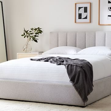 Emmett Border Tufting Low Profile Bed, Queen, Chenille Tweed, Frost Gray, No-Show Leg - Image 1