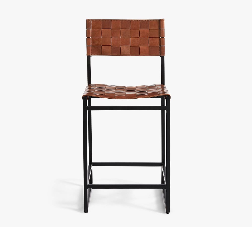 Hardy Woven Leather Counter Stool, Bronze/Saddle Tan Leather - Image 0