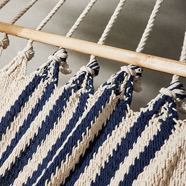Double Weave Fringed Hammock w/ Spreader Bar, Colonial Navy Blue - Image 2