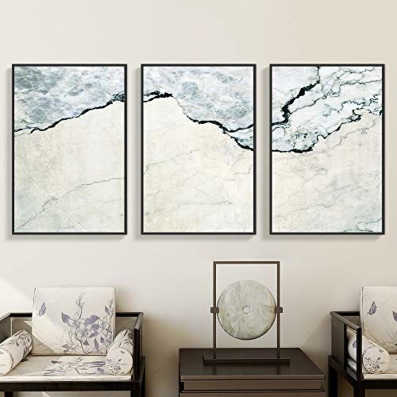 Panels Abstract Marble Canvas, Black Floater Frame Graphic Art on Canvas, Set of 3 - Image 1