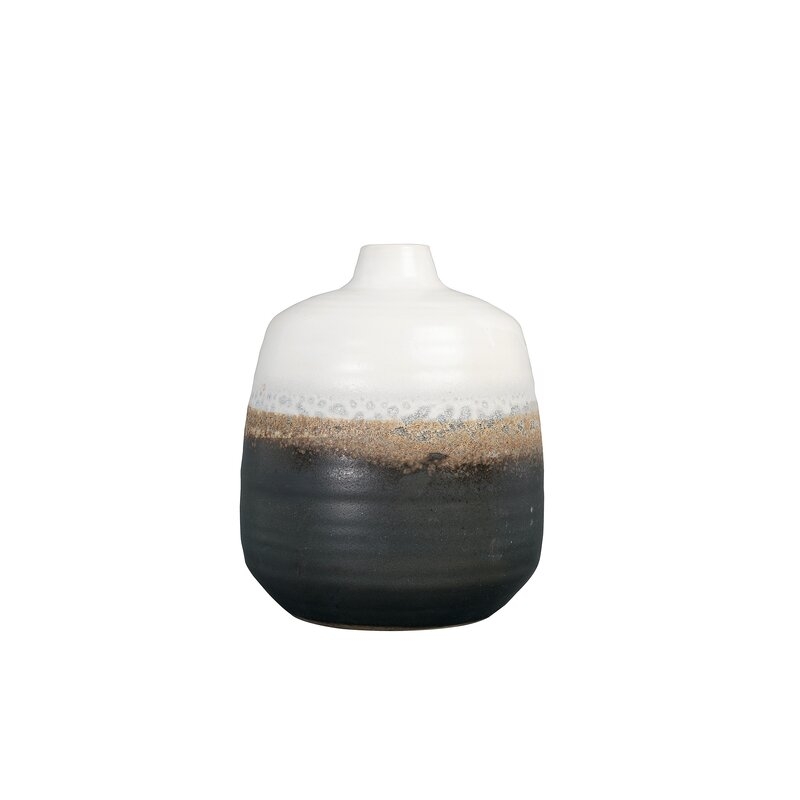 Bloomingville Small Black & White Ceramic Vase with Brown Reactive Glaze Accent Size: 7.5" H x 6.25" W x 6.25" D - Image 0
