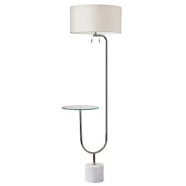 Deco Shelf Floor Lamp, Polished Nickel & White Marble - Image 1