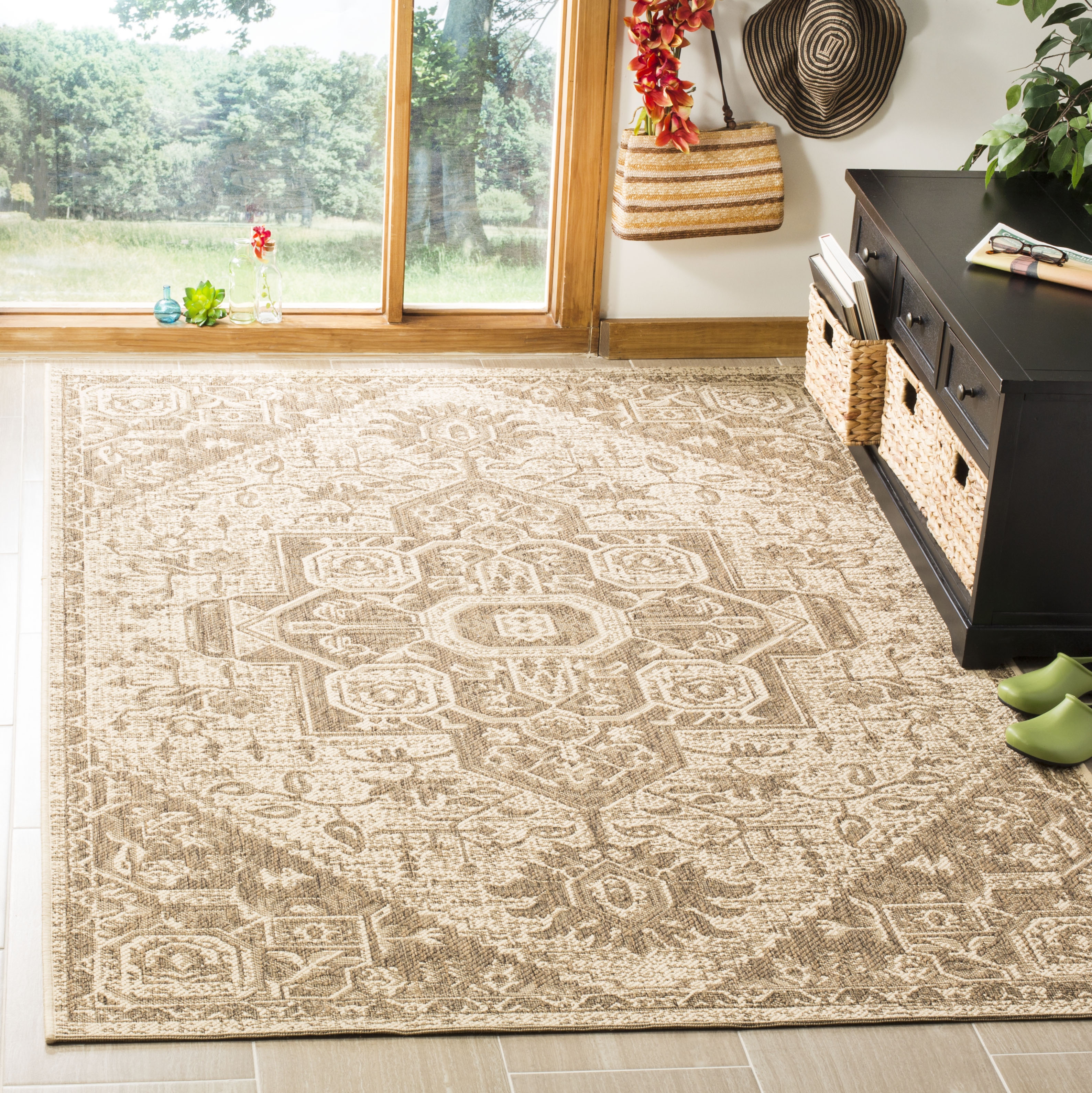 Arlo Home Indoor/Outdoor Woven Area Rug, LND138B, Beige/Cream,  5' 1" X 7' 6" - Image 1