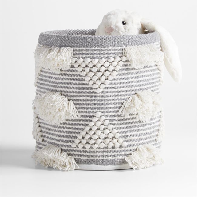 Dottie Grey Woven Macrame Kids Small Storage Bin - Image 0