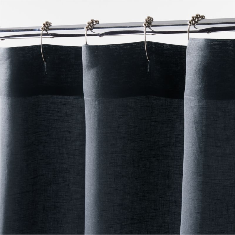 Midnight Navy Blue EUROPEAN FLAX ™-Certified Linen Shower Curtain - Image 1